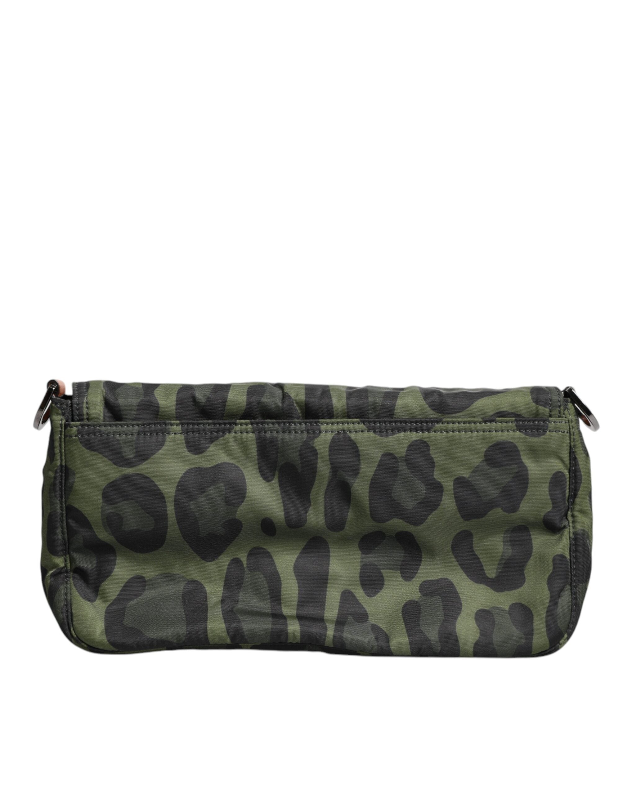Grüne Nylon Leopard Print Shell Messenger Crossbody Tasche