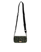 Grüne Nylon Leopard Print Shell Messenger Crossbody Tasche