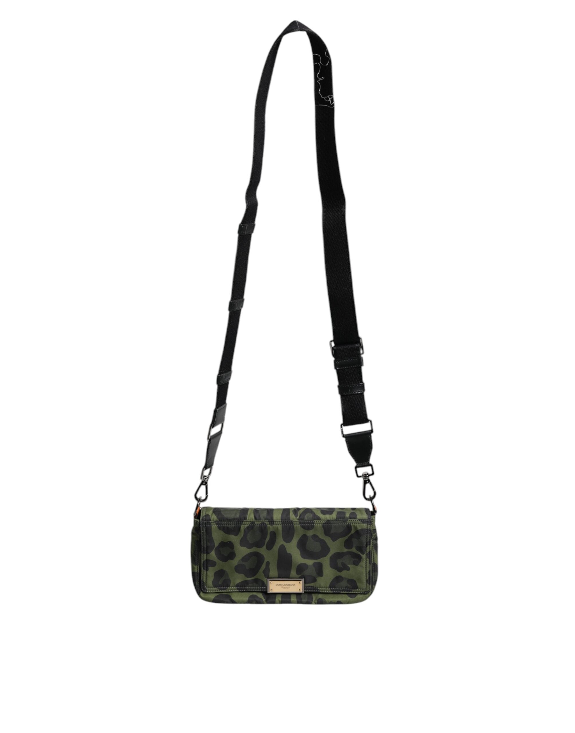 Grüne Nylon Leopard Print Shell Messenger Crossbody Tasche