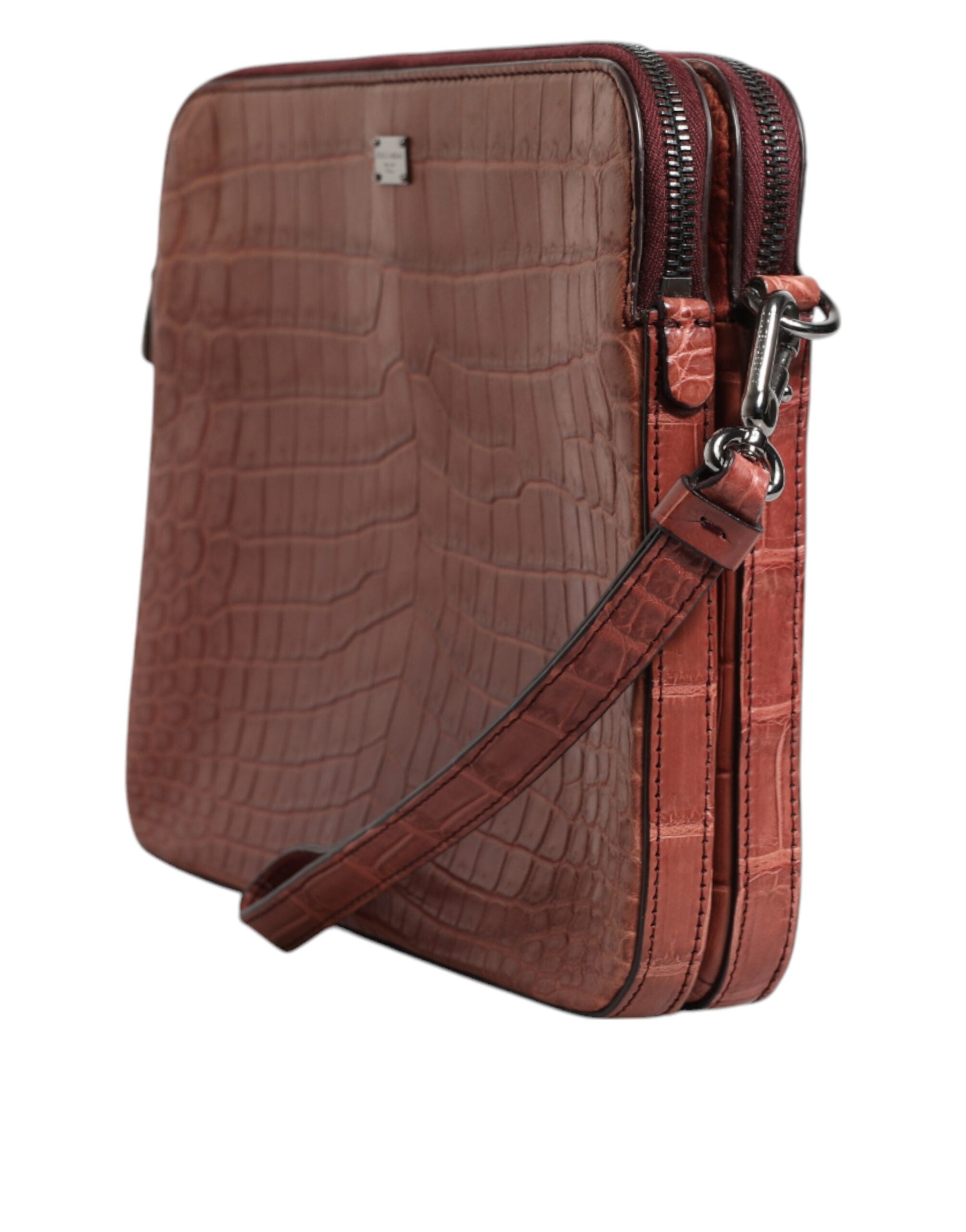 Bordeaux Krokoleder Logo-Plakette Herren Aktentasche Tasche