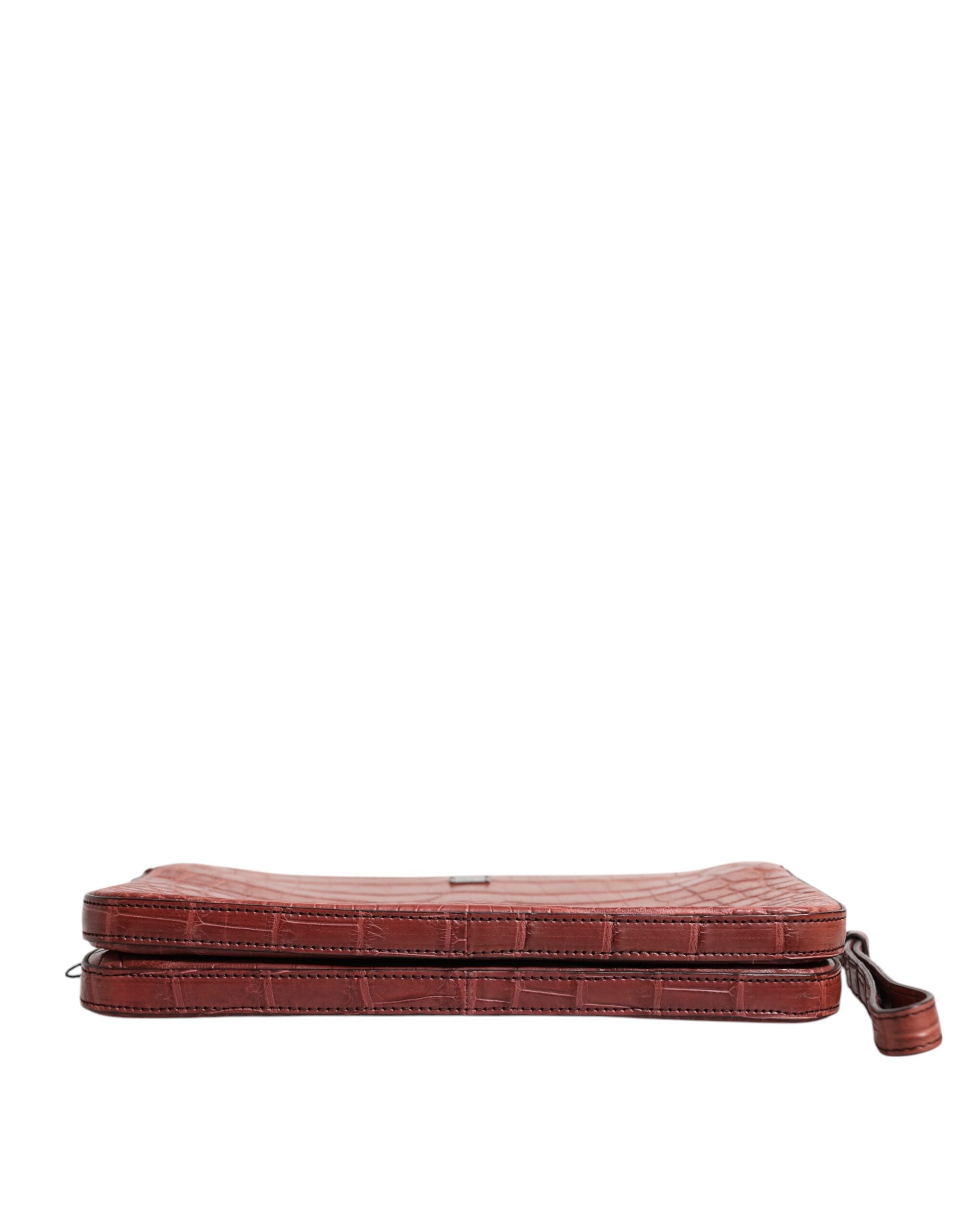 Bordeaux Krokoleder Logo-Plakette Herren Aktentasche Tasche