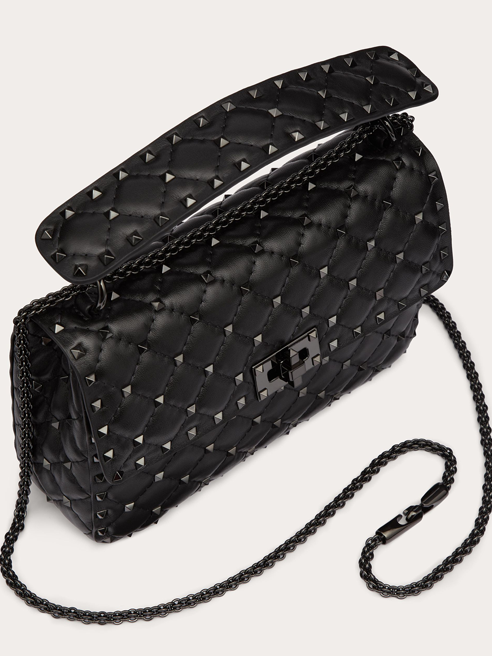 Schwarze Nappaleder Medium Rockstudt Spike Tasche