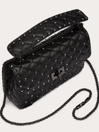 Schwarze Nappaleder Medium Rockstudt Spike Tasche