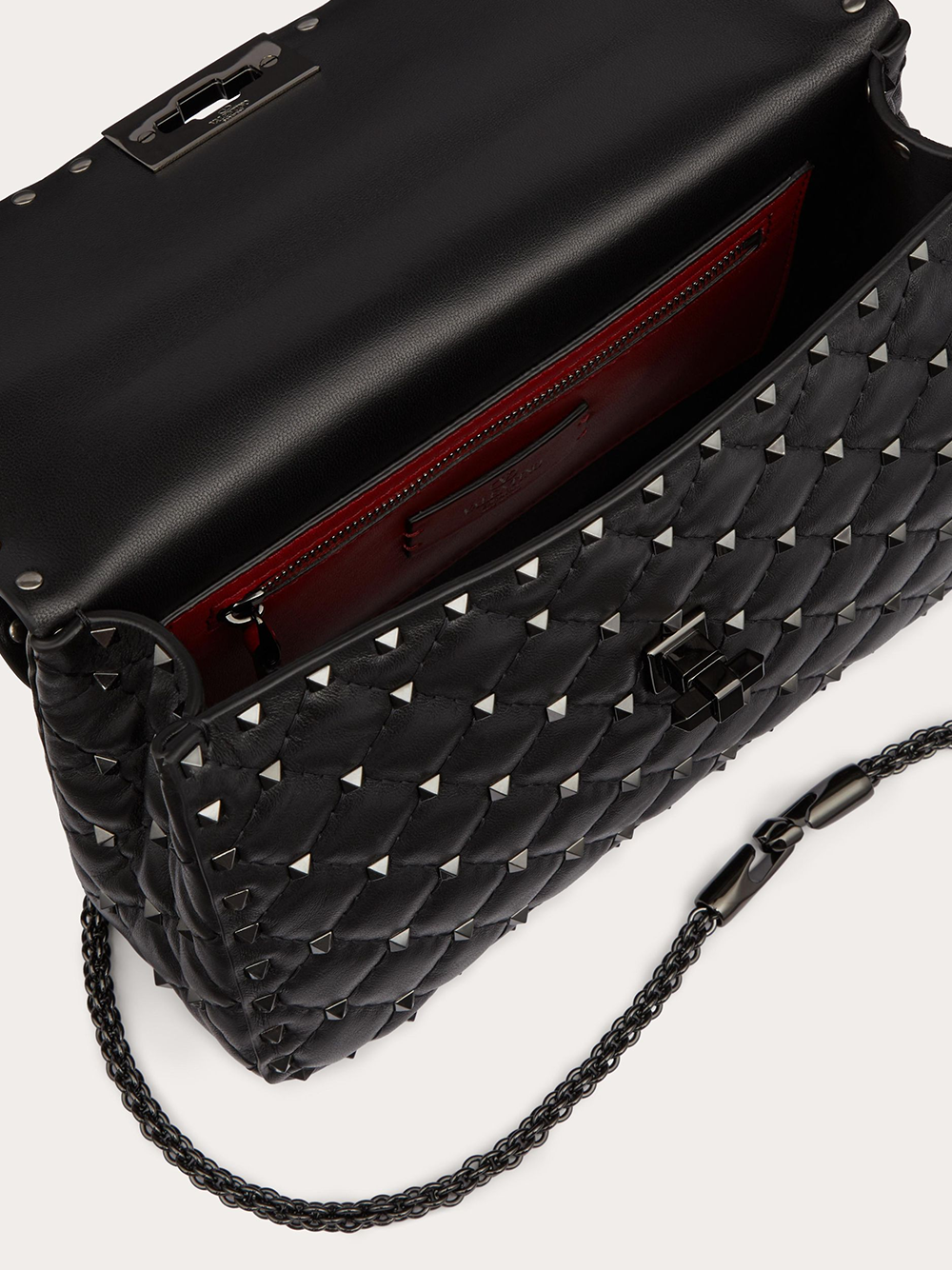 Schwarze Nappaleder Medium Rockstudt Spike Tasche