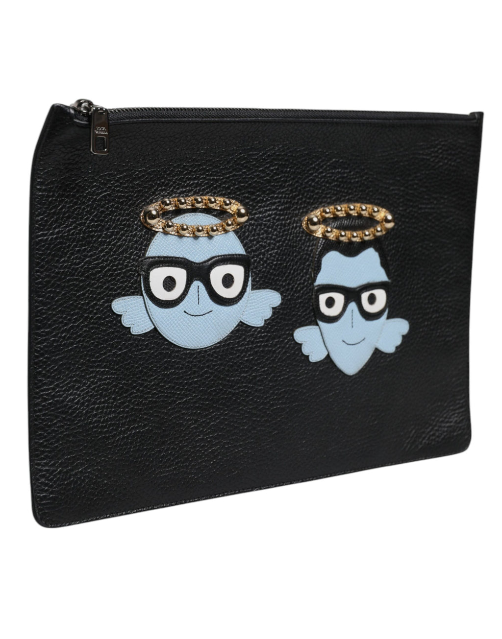 Schwarzes Leder #DGFAMILY verschönert Männer Zip Pouch Tasche