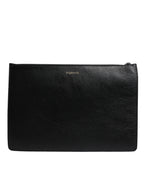 Schwarzes Leder #DGFAMILY verschönert Männer Zip Pouch Tasche