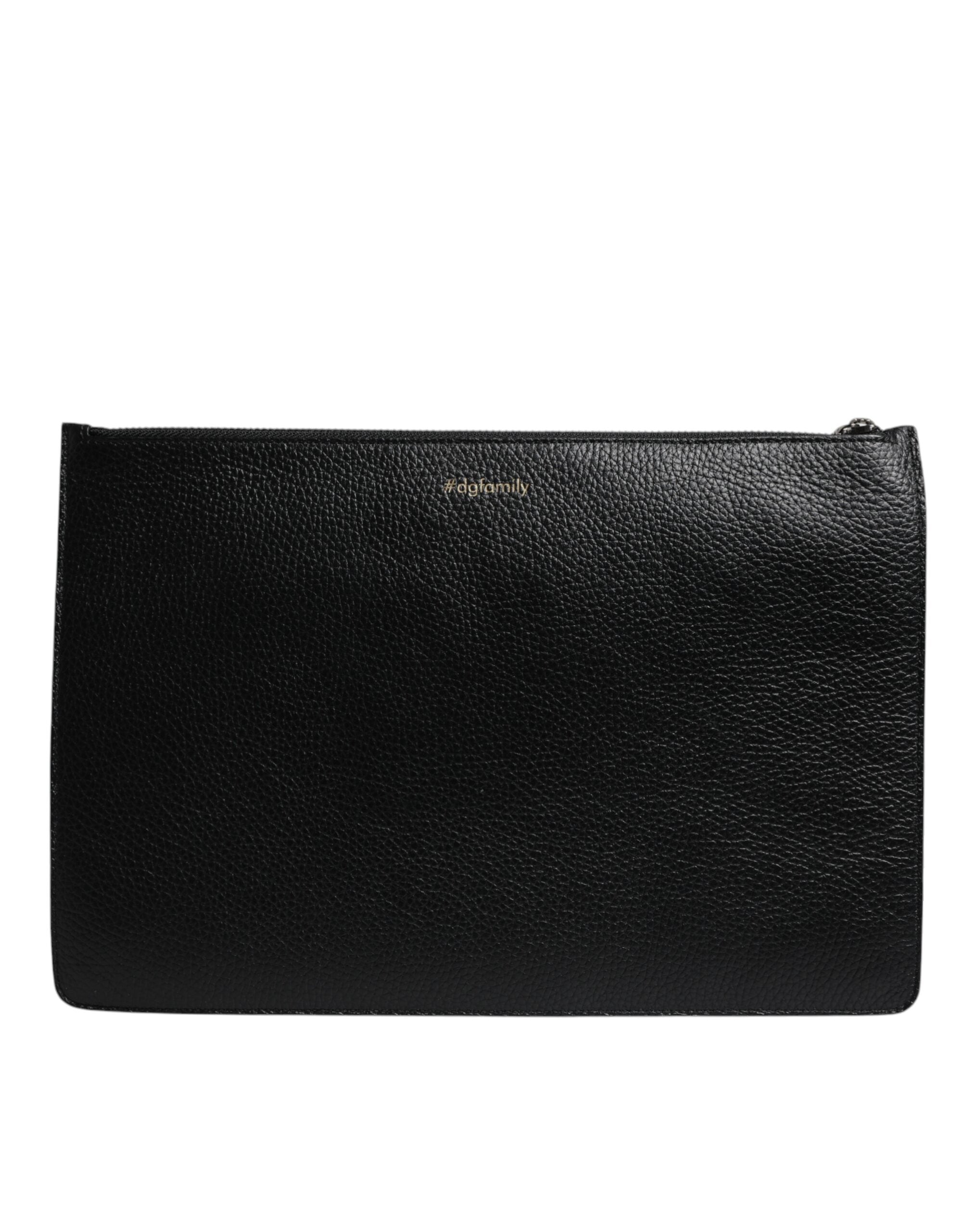 Schwarzes Leder #DGFAMILY verschönert Männer Zip Pouch Tasche