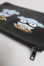 Schwarzes Leder #DGFAMILY verschönert Männer Zip Pouch Tasche