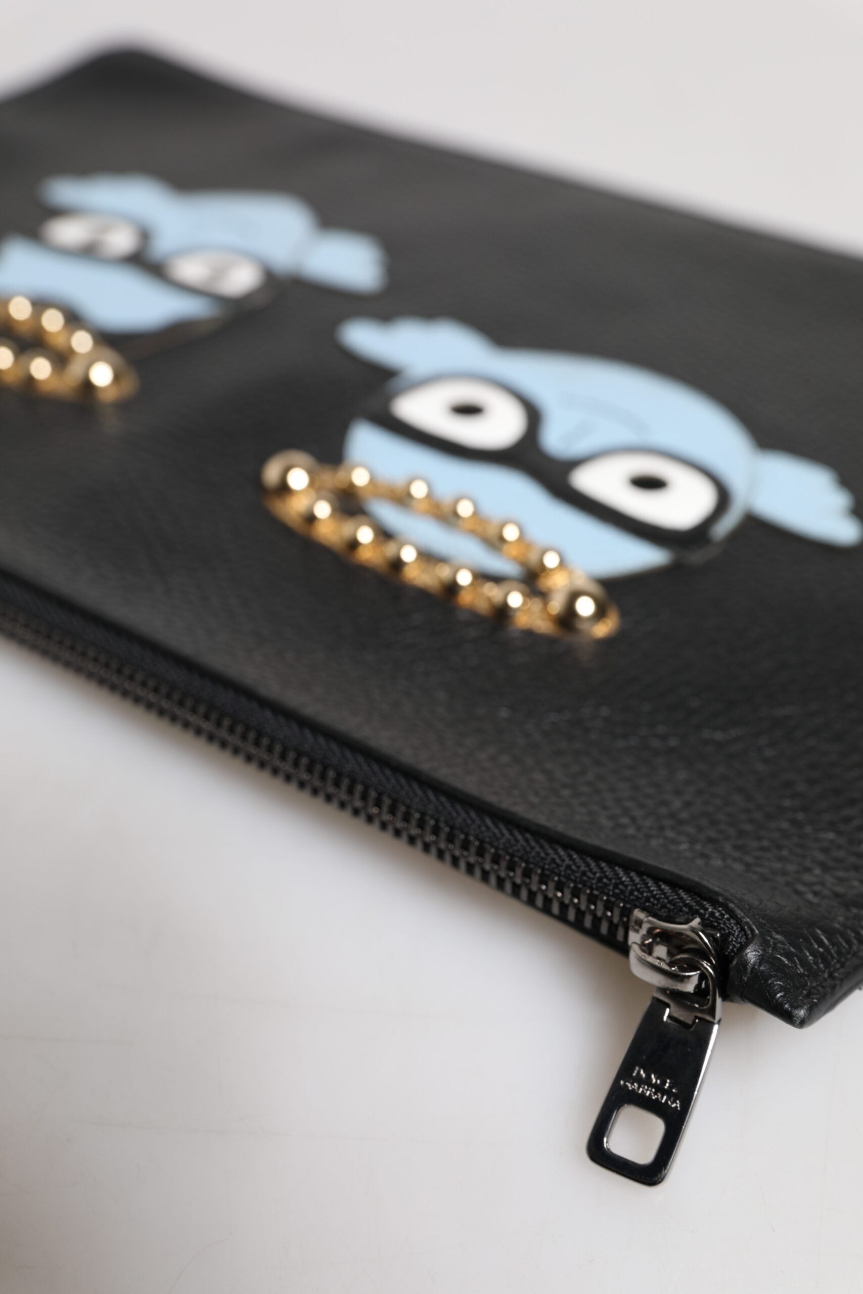 Schwarzes Leder #DGFAMILY verschönert Männer Zip Pouch Tasche