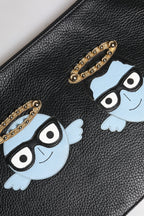 Schwarzes Leder #DGFAMILY verschönert Männer Zip Pouch Tasche