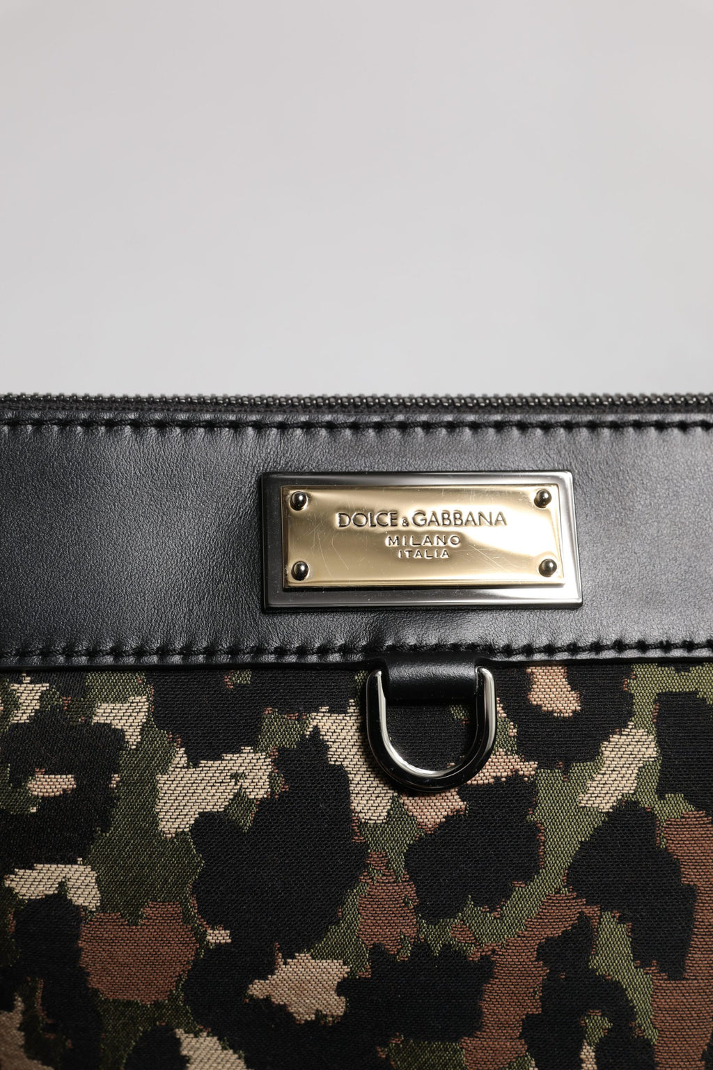 Multicolor Leopard Jacquard Print Logo Plaque Pouch Tasche