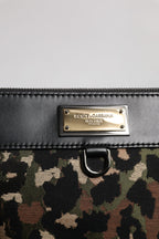 Multicolor Leopard Jacquard Print Logo Plaque Pouch Tasche