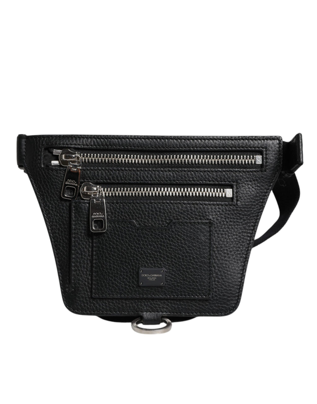 Schwarzes Kalbsleder Logo Plaque Gürtel Taille Männer Fanny Pack Tasche