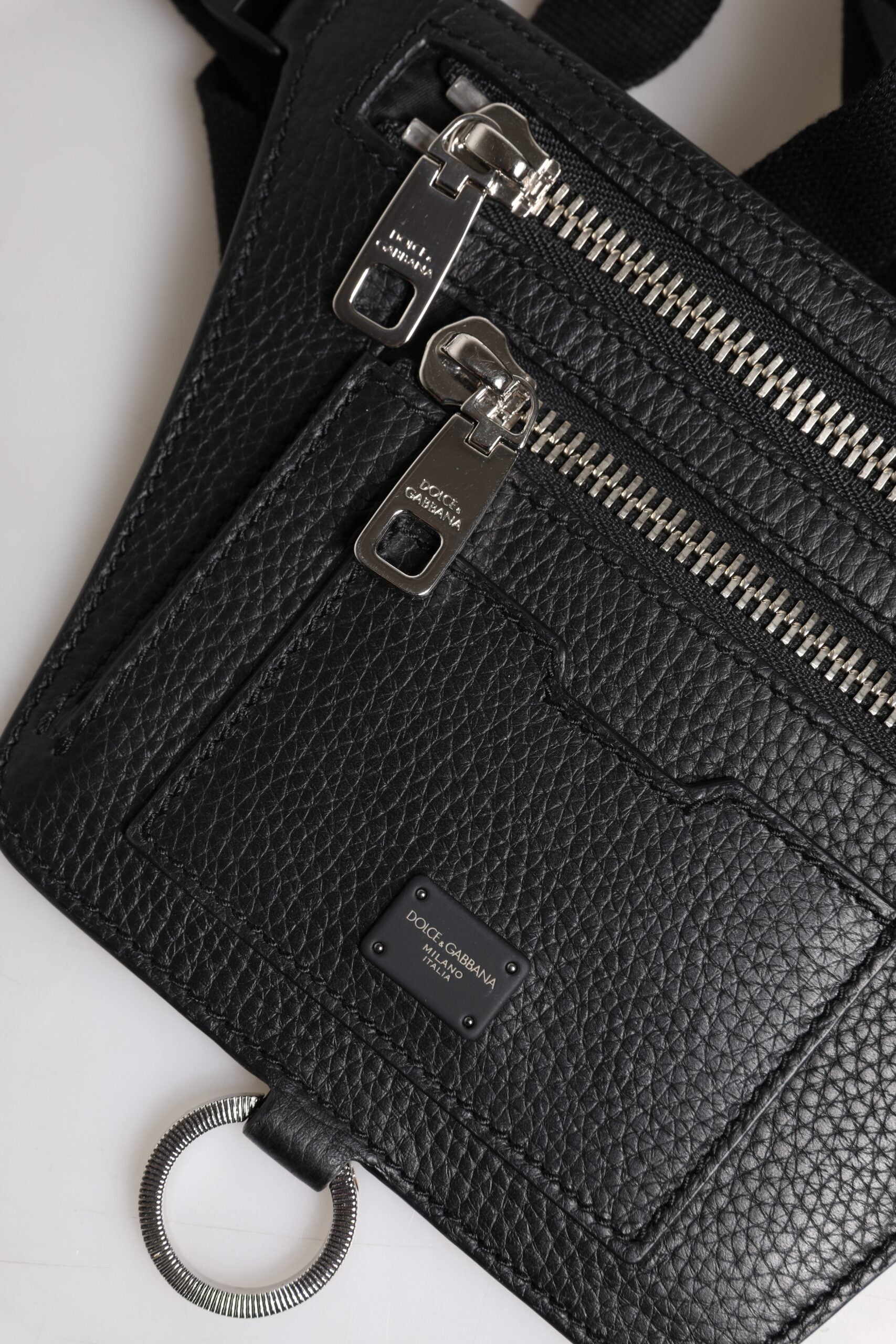 Schwarzes Kalbsleder Logo Plaque Gürtel Taille Männer Fanny Pack Tasche