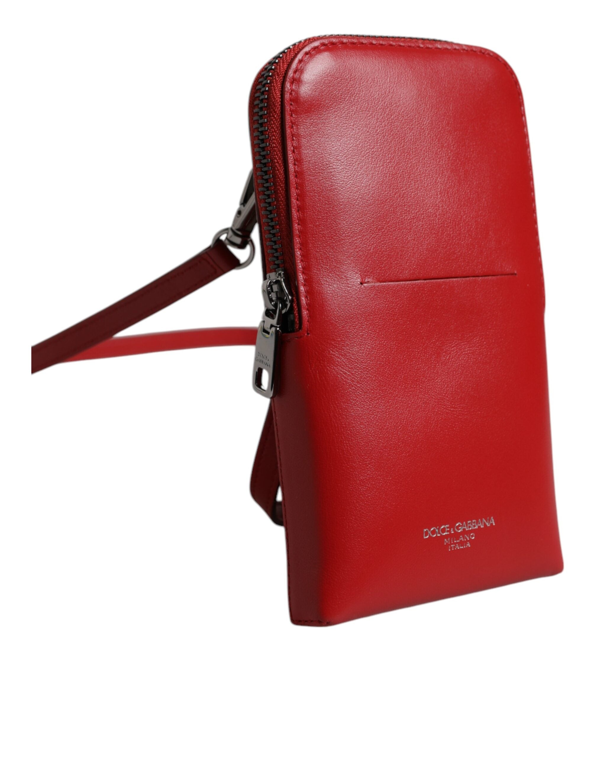 Rotes Leder Portemonnaie Telefon Sling Crossbody Neck Strap Tasche