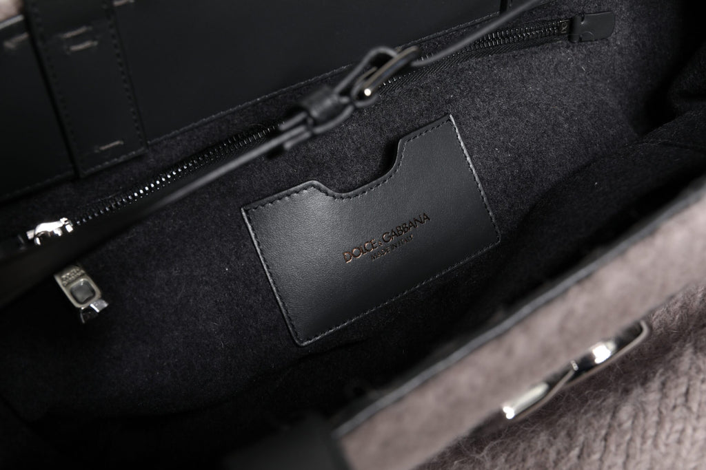 Graue Alpakawolle Logo-Plakette Tote Umhängetasche