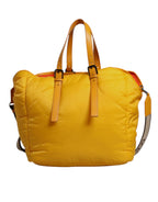 Gelbe Orange Nylon Logo Plaque Hand Schulter Duffle Bag
