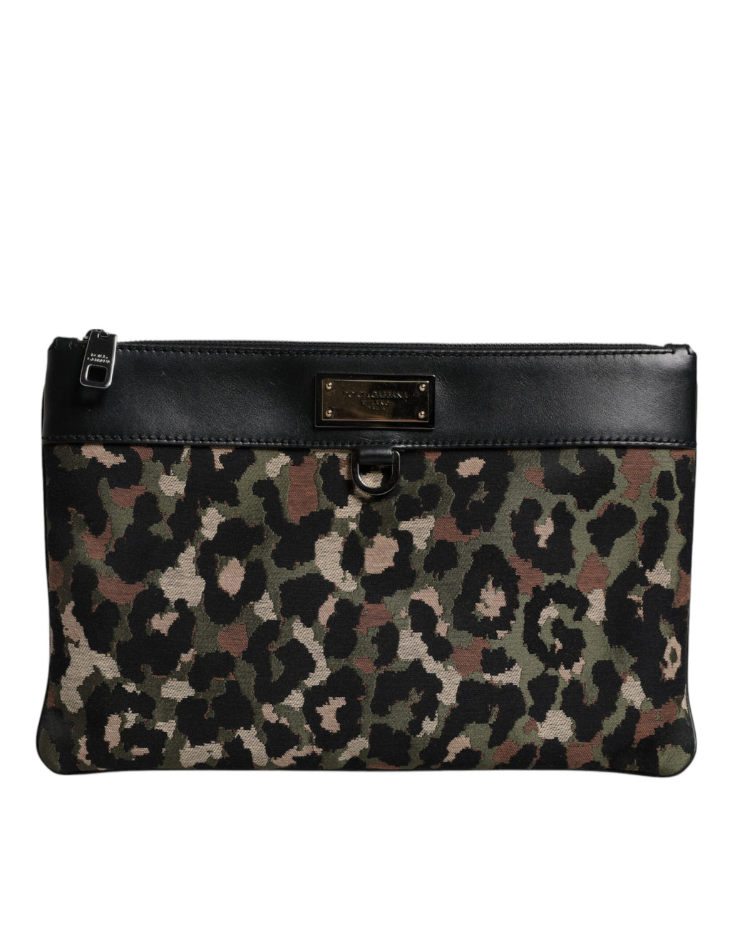 Multicolor Leopard Jacquard Print Logo Plaque Pouch Tasche