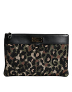 Multicolor Leopard Jacquard Print Logo Plaque Pouch Tasche