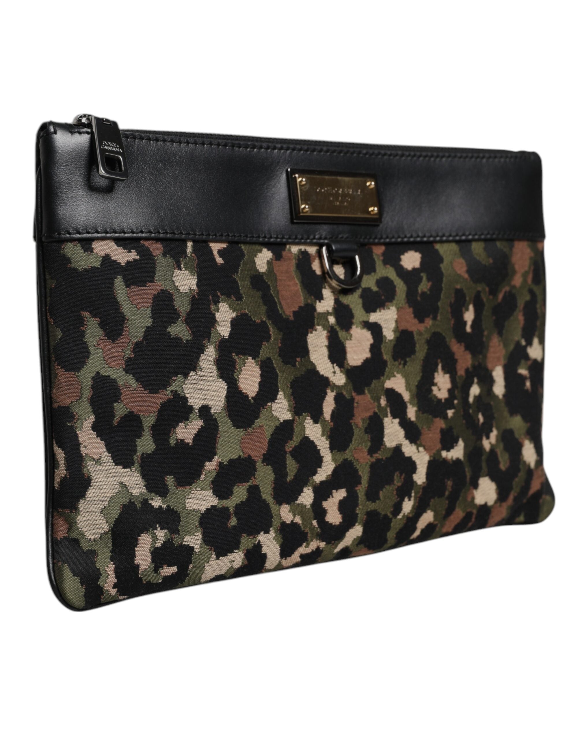 Multicolor Leopard Jacquard Print Logo Plaque Pouch Tasche