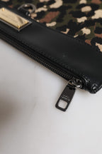 Multicolor Leopard Jacquard Print Logo Plaque Pouch Tasche