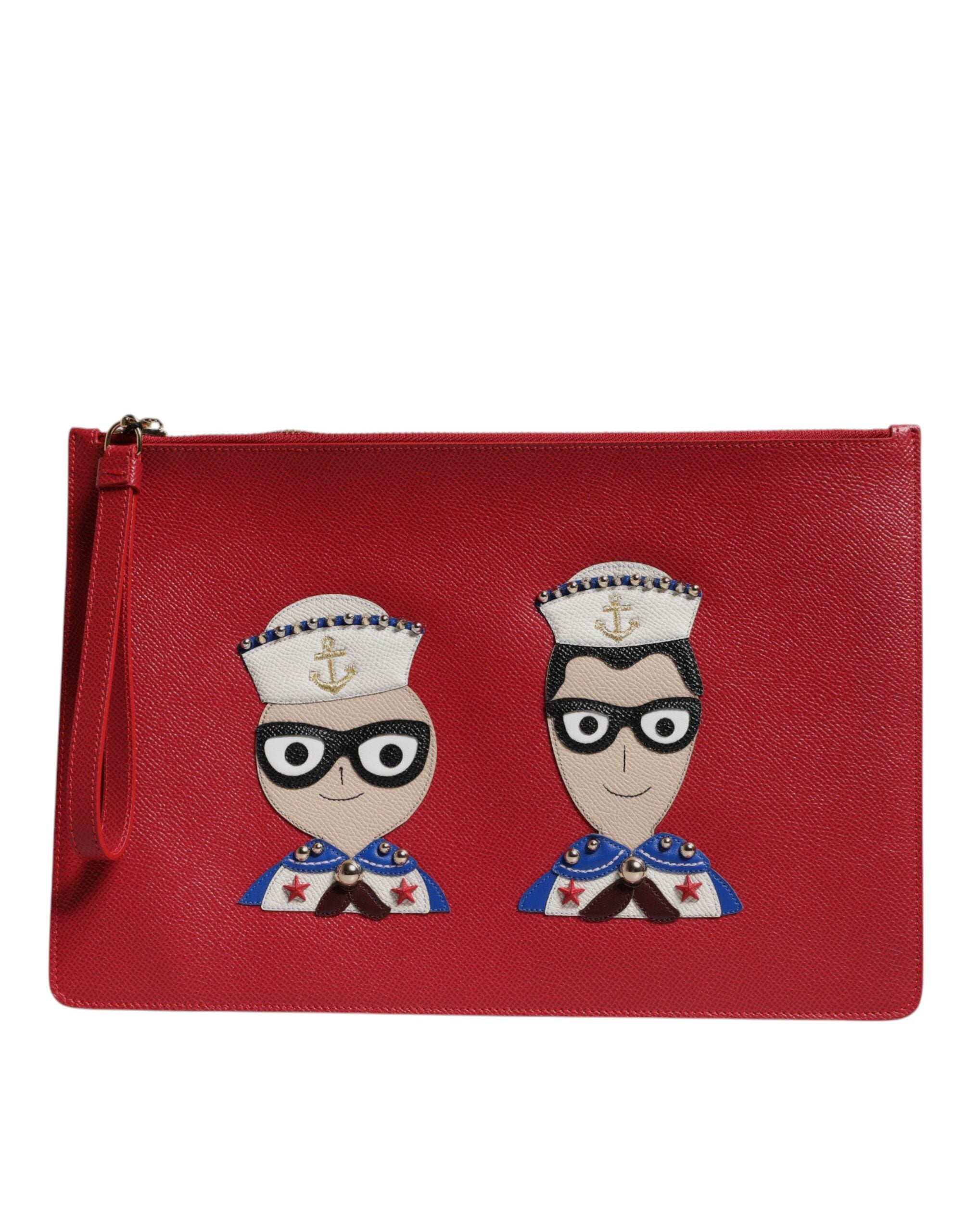 Rote #DGFamily verschönerte Leder Clutch Tasche