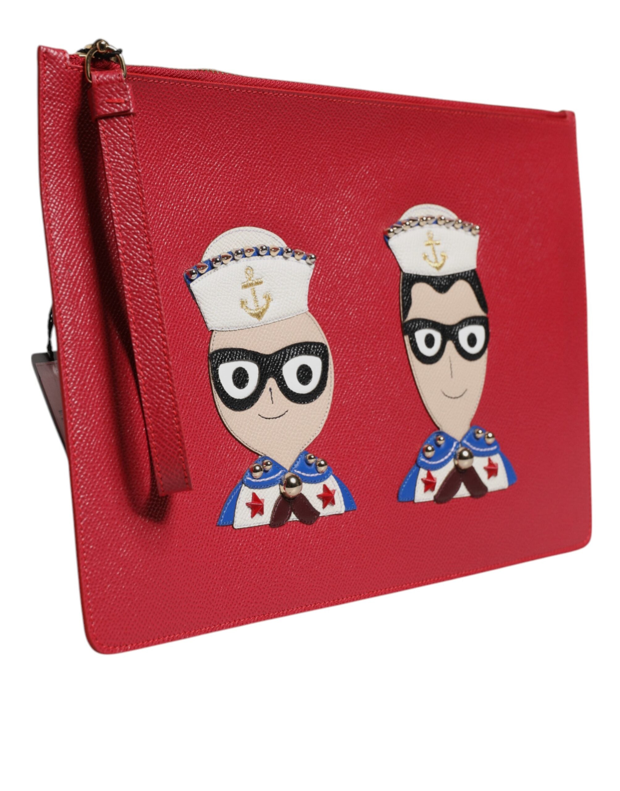 Rote #DGFamily verschönerte Leder Clutch Tasche