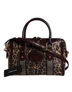 Braune Leopardenleder-Schulterriemen-Duffle-Tasche