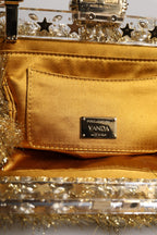 Gold Vanda Kettenband Flitter Kristall Abend Clutch Tasche