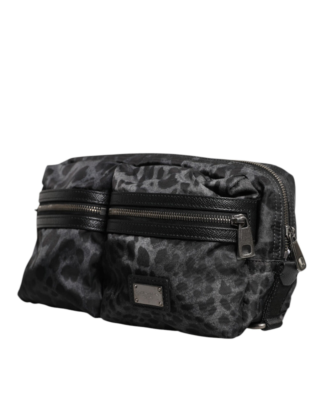 Schwarzer grauer Leopard DG Logo Gürtel Taille Gürteltasche