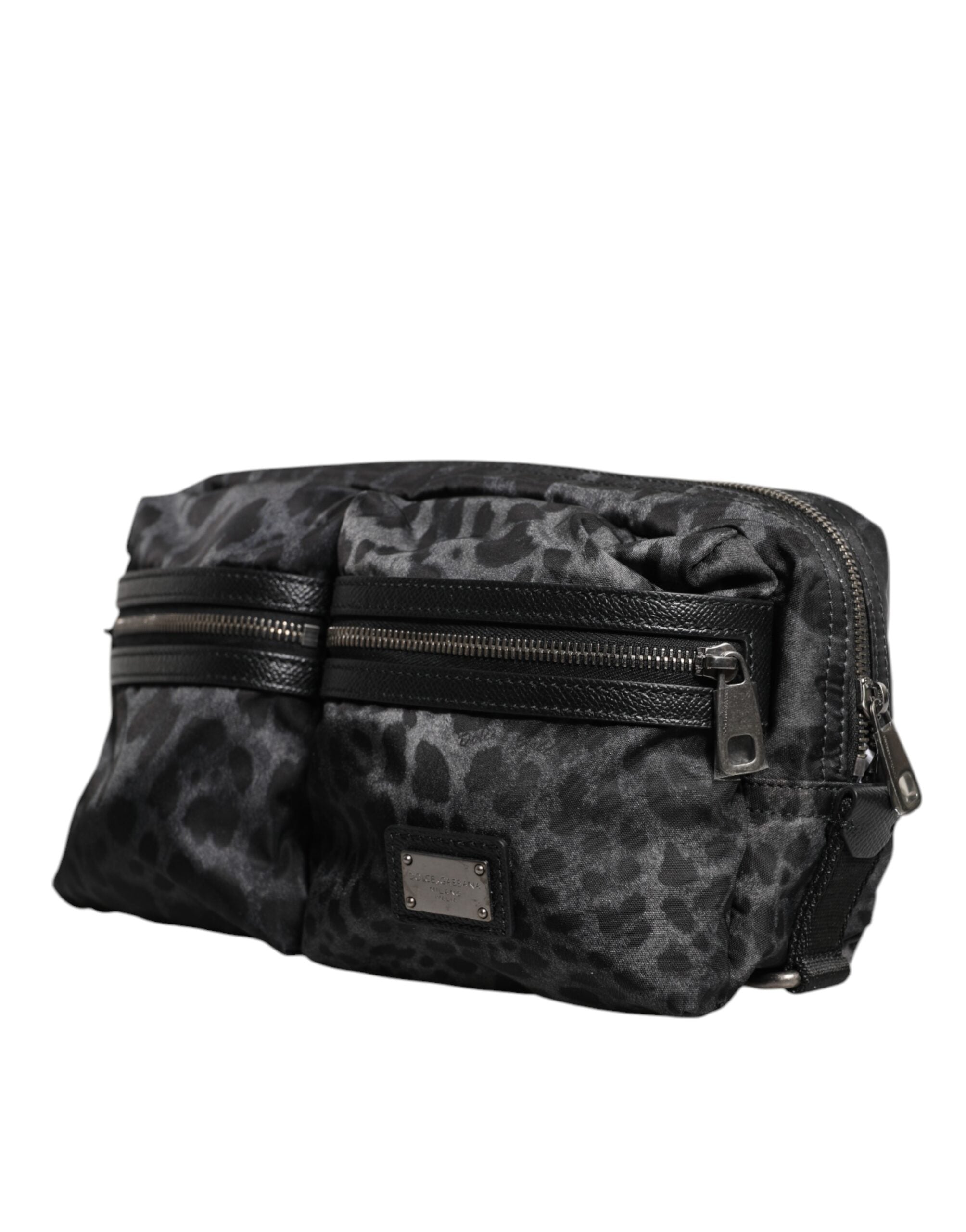 Schwarzer grauer Leopard DG Logo Gürtel Taille Gürteltasche