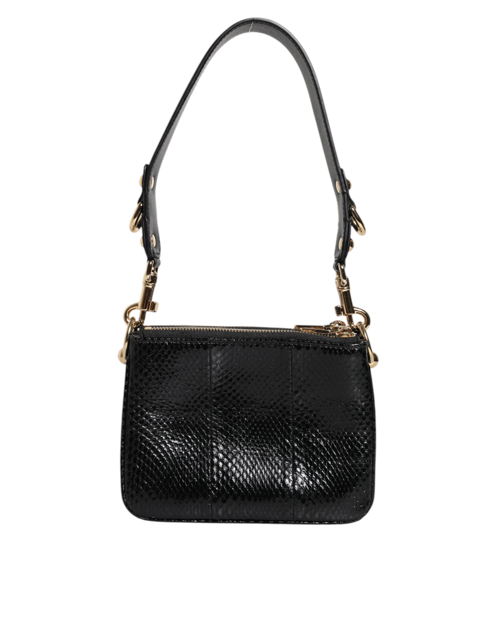 Schwarze Exotenleder-Schulterriemen-Clutch-Tasche