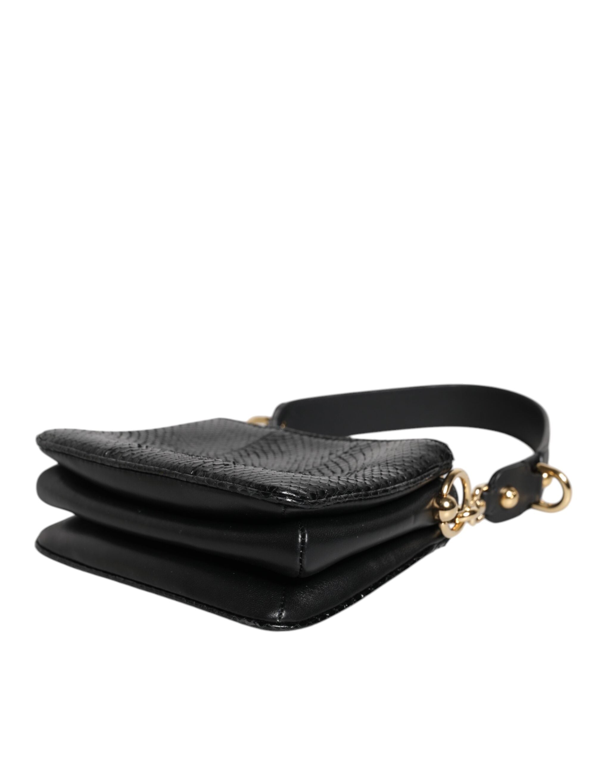 Schwarze Exotenleder-Schulterriemen-Clutch-Tasche