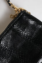 Schwarze Exotenleder-Schulterriemen-Clutch-Tasche