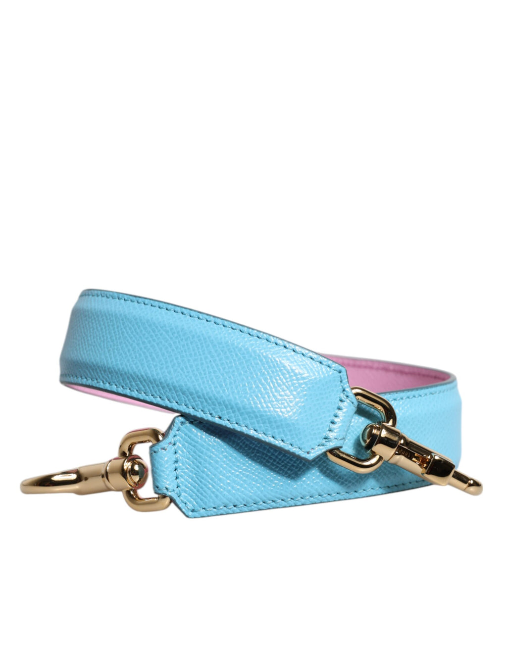 Pinke blaue Ledertasche mit Griff und Schulterriemen