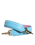 Pinke blaue Ledertasche mit Griff und Schulterriemen