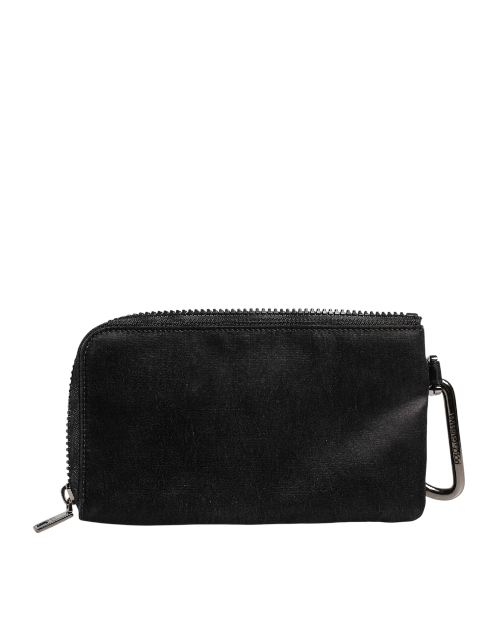 Schwarzes Nylon Logo Plaque Schlüsselanhänger Tasche Clutch