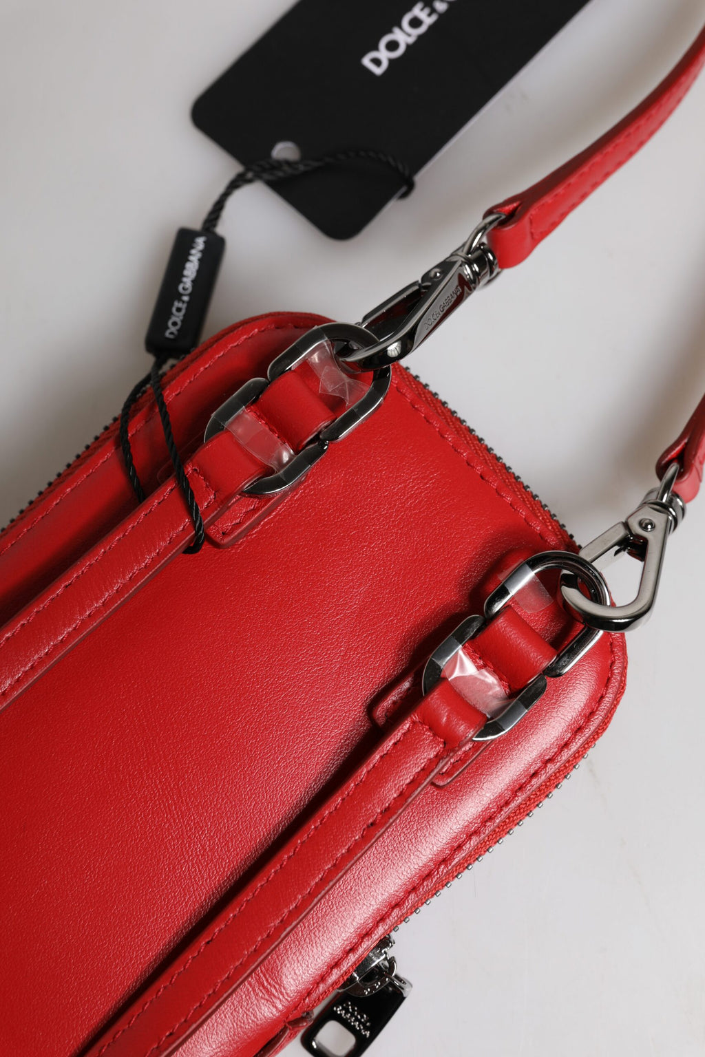 Rotes Leder Portemonnaie Telefon Sling Crossbody Neck Strap Tasche