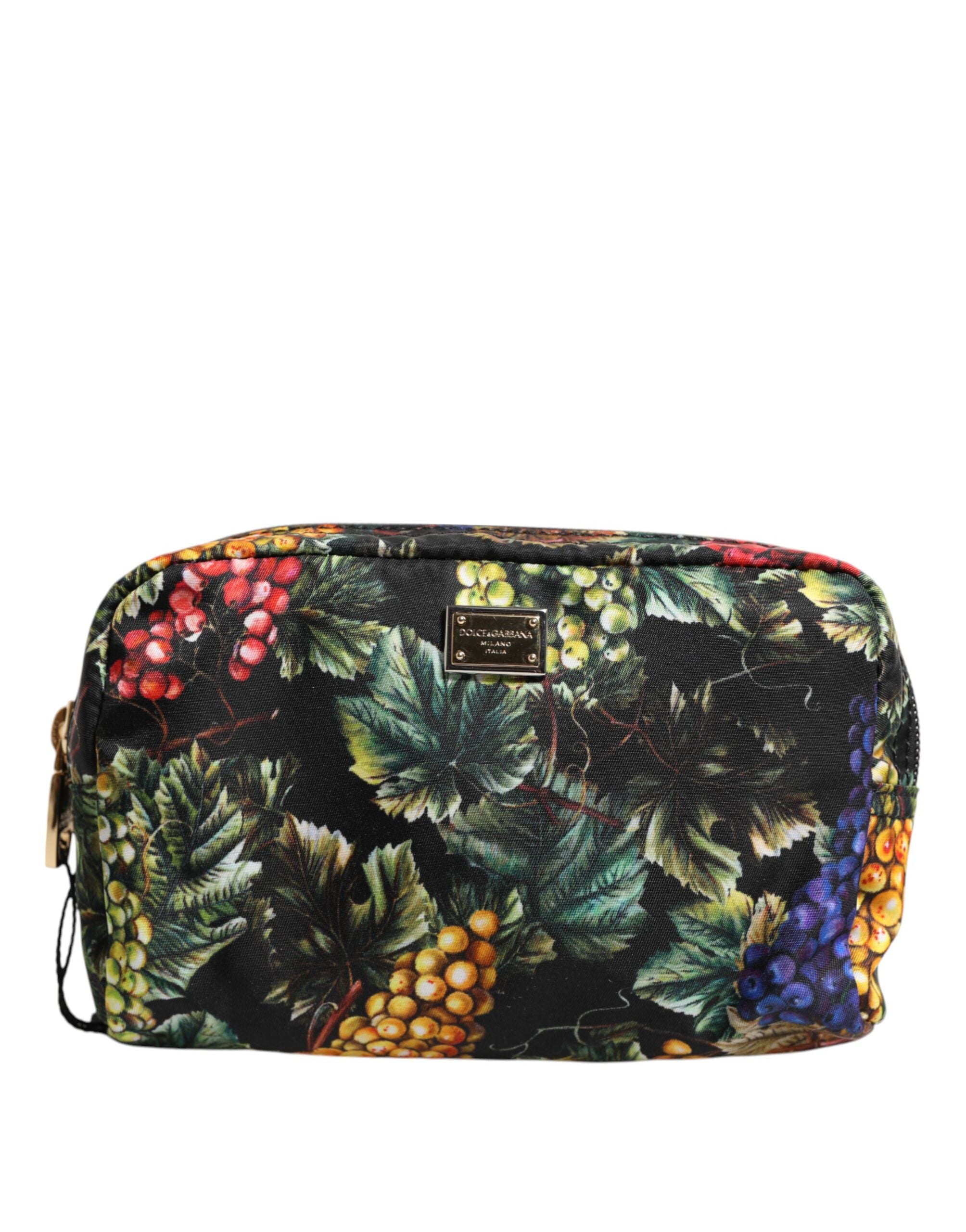 Multicolor Grape Print Clutch Logo Plaque Pouch Tasche