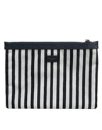 Schwarz-weiß gestreifte Logoplakette Clutch Borse Pouch Bag