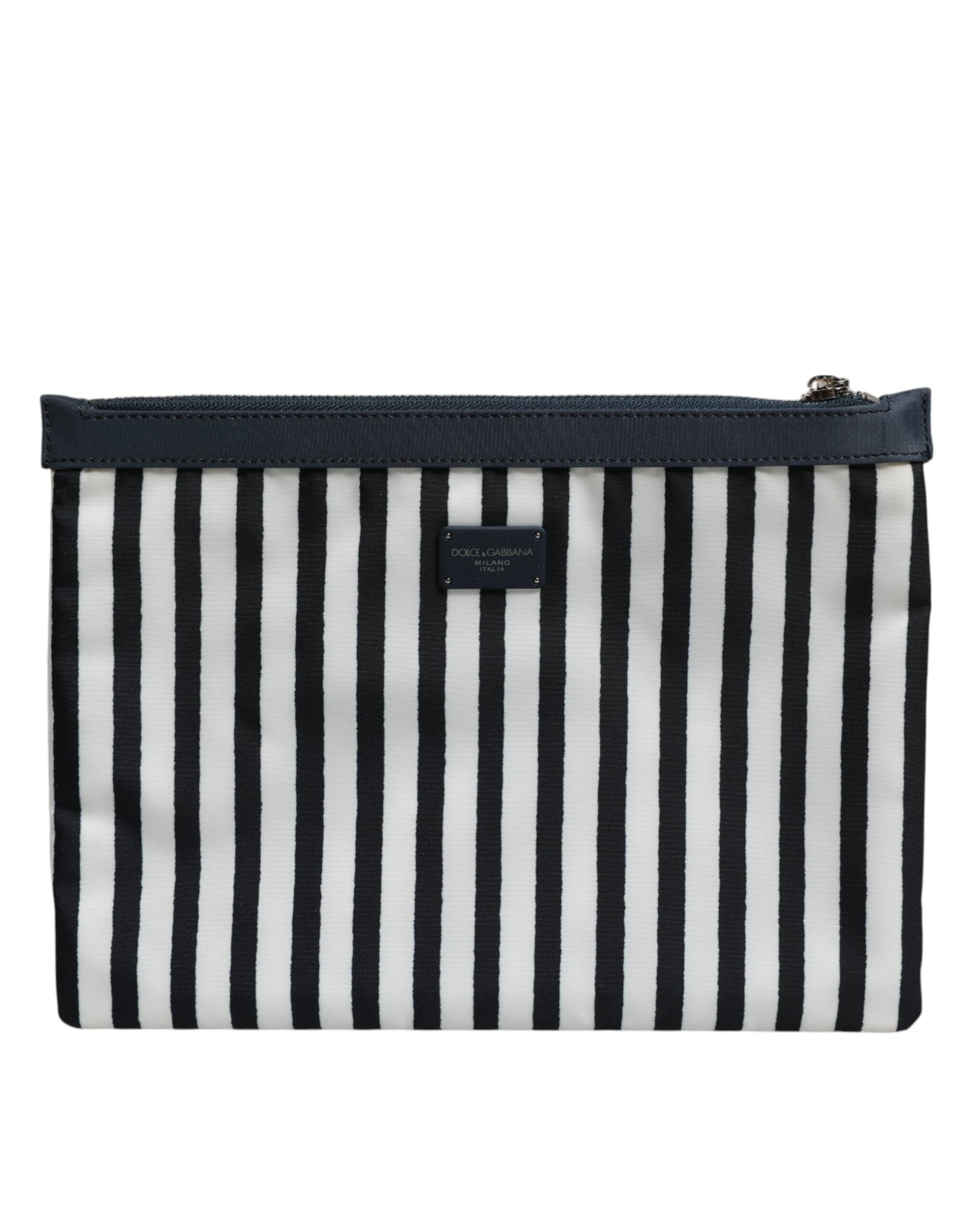 Schwarz-weiß gestreifte Logoplakette Clutch Borse Pouch Bag