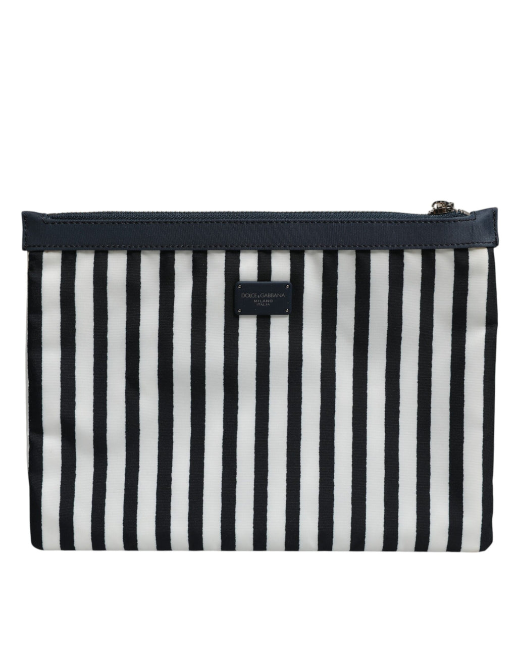 Schwarz-weiß gestreifte Logoplakette Clutch Borse Pouch Bag