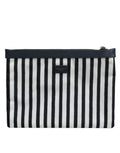 Schwarz-weiß gestreifte Logoplakette Clutch Borse Pouch Bag