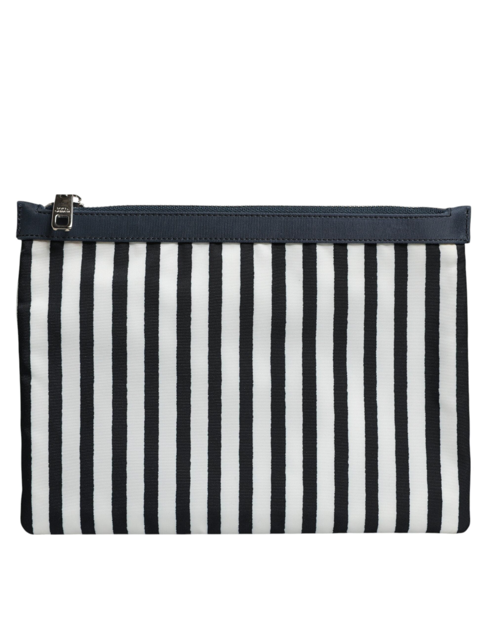 Schwarz-weiß gestreifte Logoplakette Clutch Borse Pouch Bag