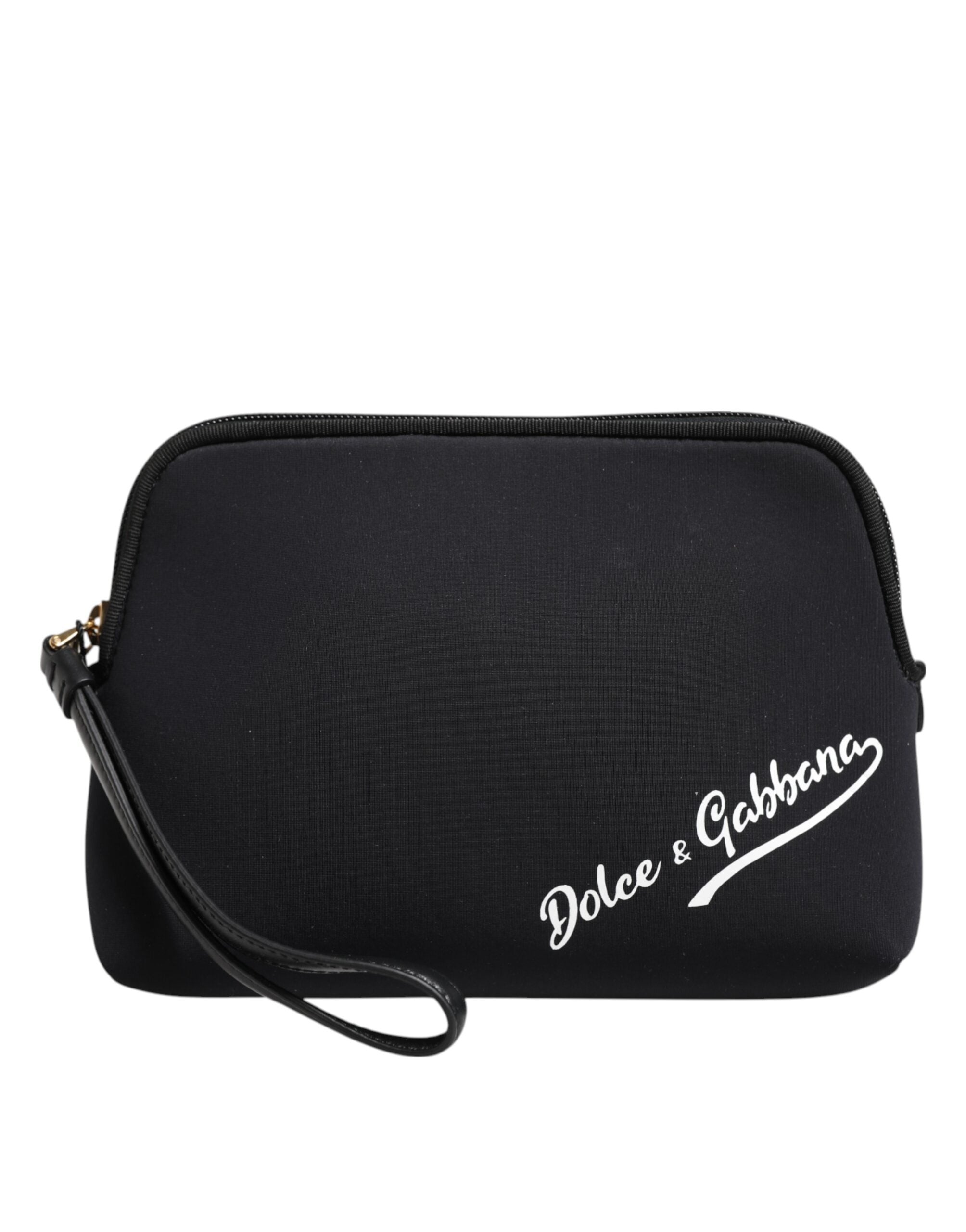 Schwarze solide Nylon DG LogoPrint Clutch Zip Borse Pouch Tasche