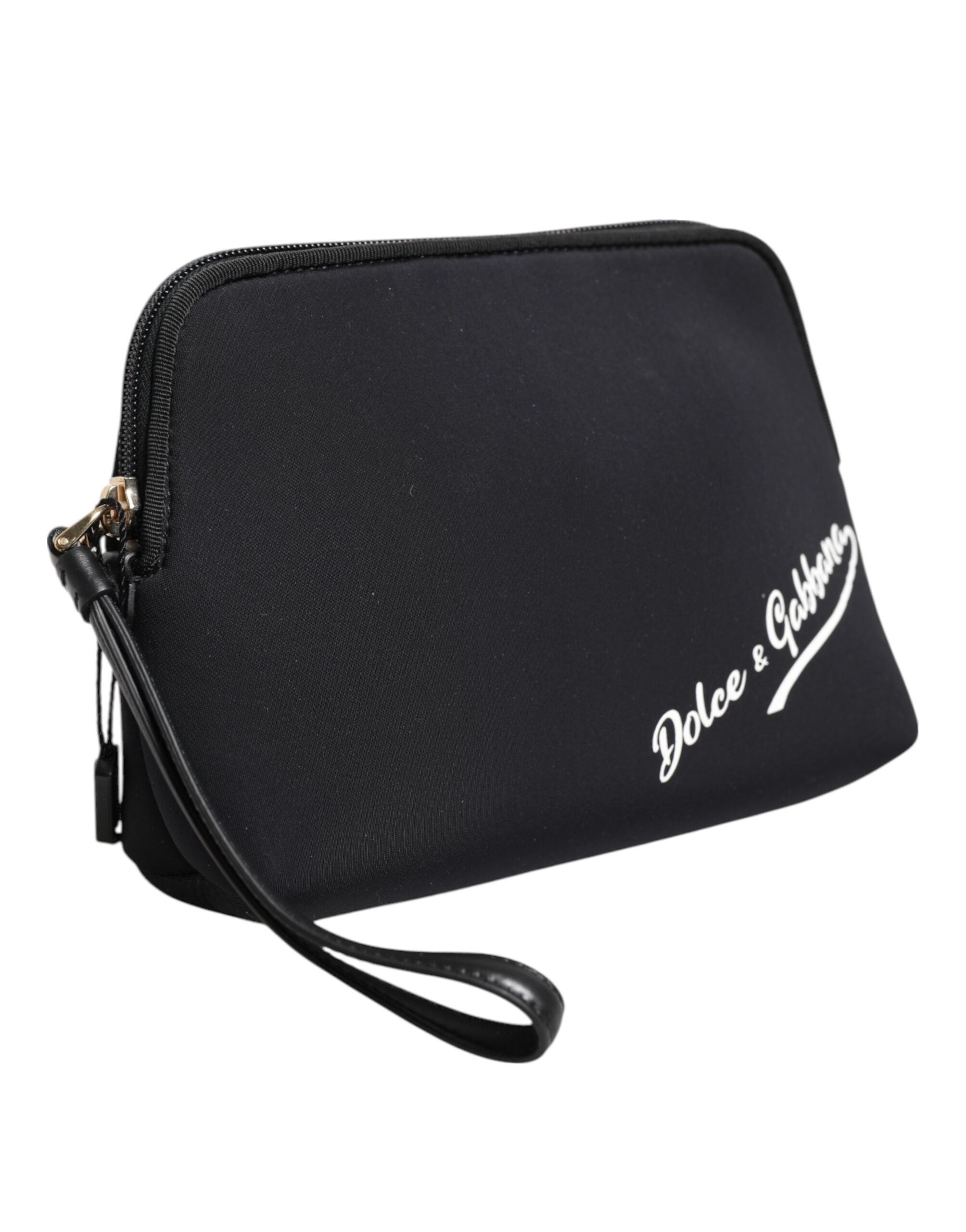 Schwarze solide Nylon DG LogoPrint Clutch Zip Borse Pouch Tasche