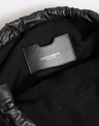 Schwarz Kaschmir gestrickt Leder Schulter Frauen Borse Tasche