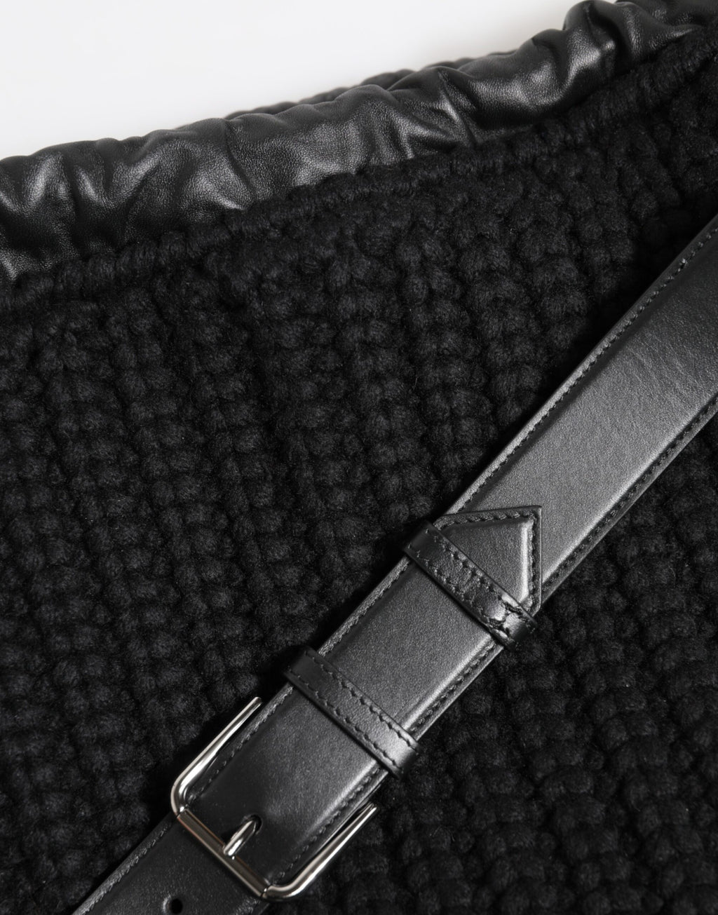 Schwarz Kaschmir gestrickt Leder Schulter Frauen Borse Tasche