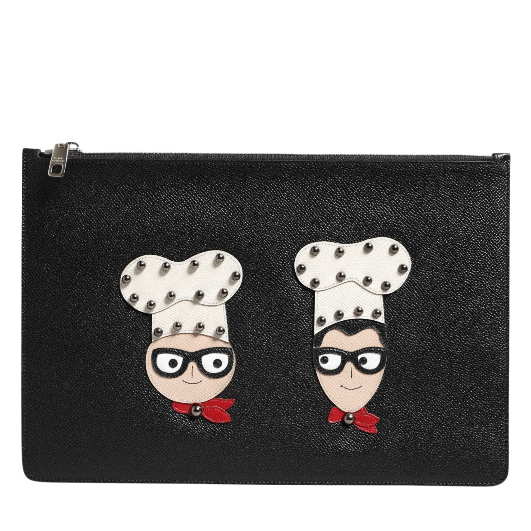 Schwarzes Leder #DGFAMILY Verschönerte Herren Clutch Pouch Tasche