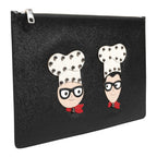 Schwarzes Leder #DGFAMILY Verschönerte Herren Clutch Pouch Tasche